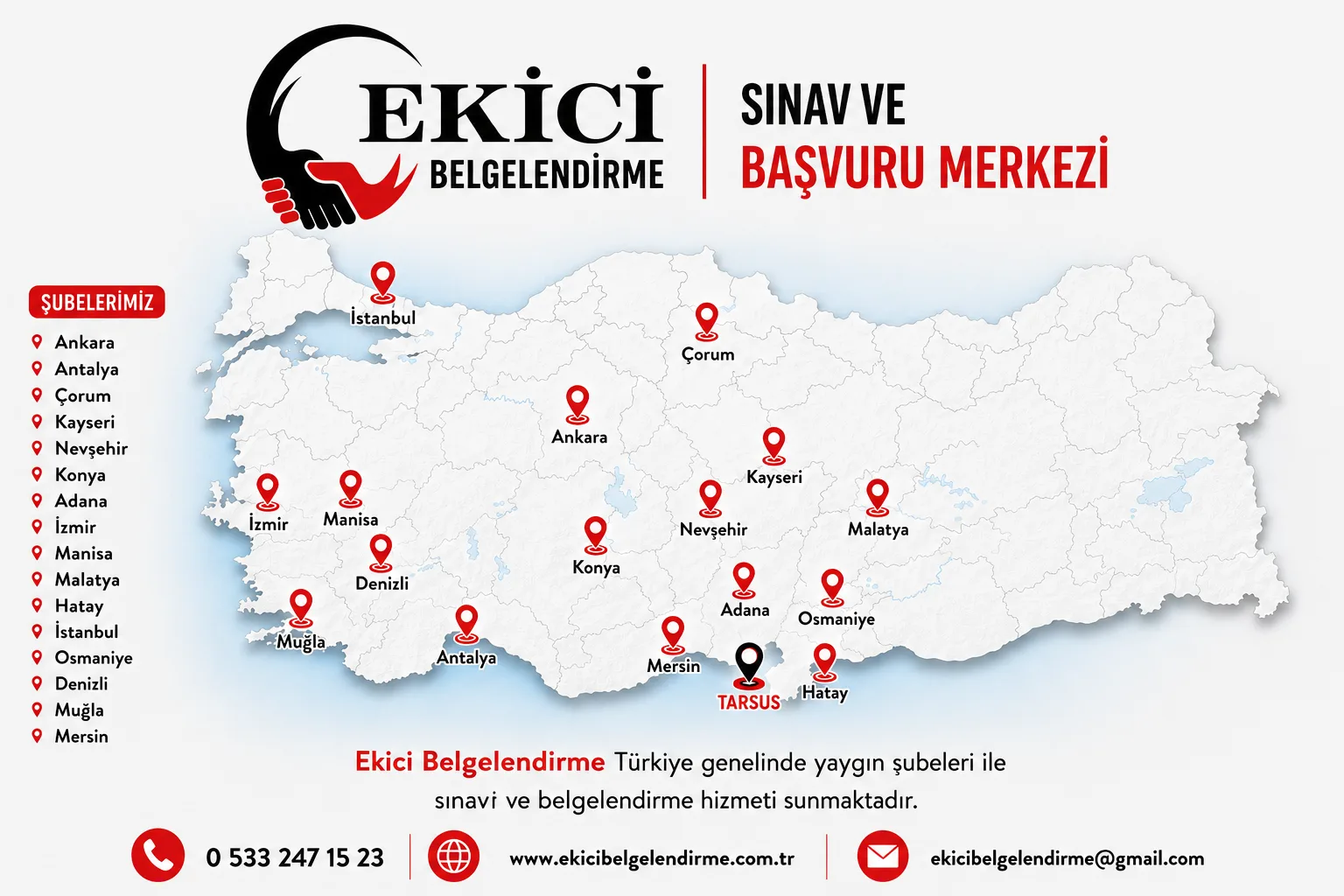 Ekici Belgelendirme sınav ve başvuru merkezleri nereler?